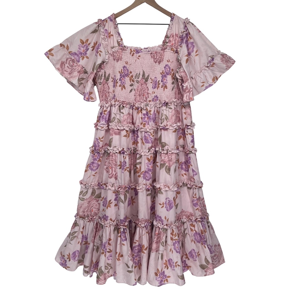 Jessakae Senna Dress Sweet Pear Floral Tiered Maxi 2X Pink Smocked Ruffle - Picture 2 of 12